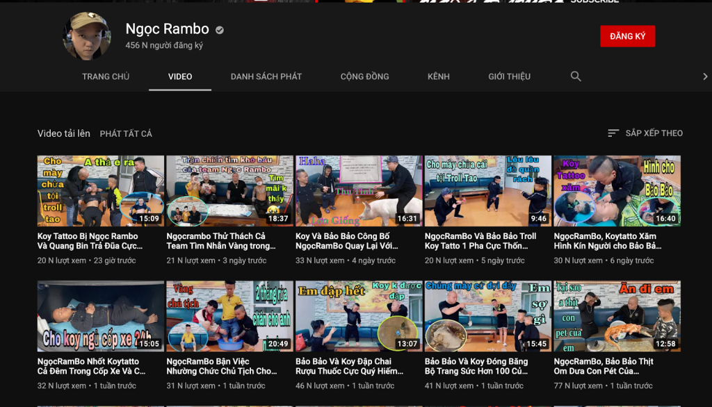 Kênh youtube có lượng theo dõi khủng của Ngọc Rambo
